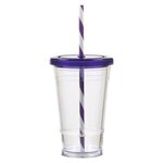 Clear 16 oz Slurpy tumbler with Lid and Striped Straw - Clear Purple