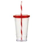 Clear 16 oz Slurpy tumbler with Lid and Striped Straw - Clear Red