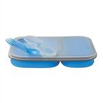 Collapsible 2-Section Food Container With Dual Utensil - Blue