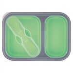 Collapsible 2-Section Food Container With Dual Utensil - Green