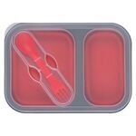 Collapsible 2-Section Food Container With Dual Utensil - Red