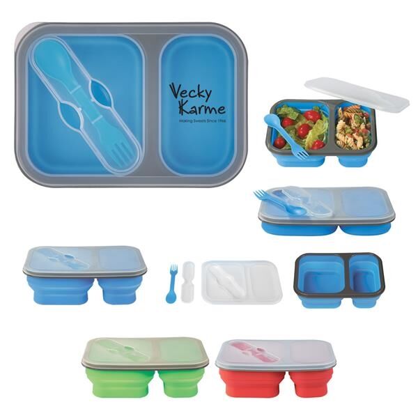 Main Product Image for Collapsible 2-Section Food Container With Dual Utensil