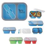 Collapsible 2-Section Food Container With Dual Utensil -  