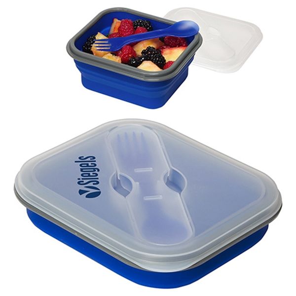 Main Product Image for Custom Collapsible Silicone Lunch Box With Fork & Spoon Set