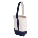 Custom Imprinted Deux Wine Bottle Tote Bag - Natural With Navy