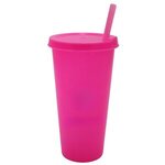 Custom Imprinted Tumbler with Lid and Straw Full Color 26 oz. - Neon Pink