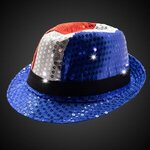 Custom Printed Patriotic Sequin LED Fedora - Black Band