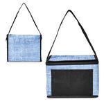 Denim Pattern Non-Woven 6 Pack Lunch Bag - Blue