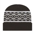 Diamond Pattern Knit Cap with Cuff - Black
