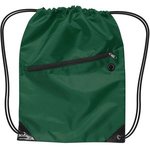 Drawstring Backpack With Zipper - Dark Green