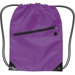 Drawstring Backpack With Zipper - Purple