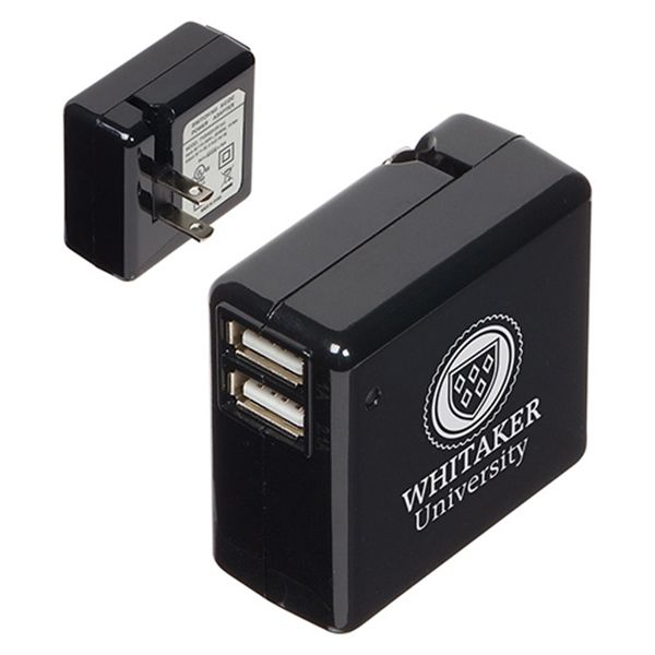 Main Product Image for Dual Port USB Adapter with Foldable Prongs