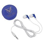 Earbuds In Round Plastic Case - Blue