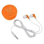 Earbuds In Round Plastic Case - Orange