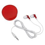 Earbuds In Round Plastic Case - Red