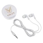 Earbuds In Round Plastic Case - White
