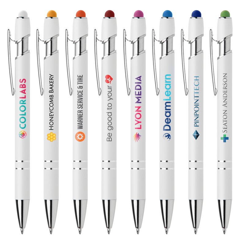 Main Product Image for Ellipse Softy White Barrel Metal Pen With Stylus - Colorjet