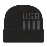 Embroidered In Stock Patriotic Knit Cap With Cuff - Black/iron Gray