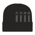 Embroidered In Stock Stars And Stripes Knit Cap With Cuff - Black/iron Gray
