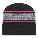 Embroidered In Stock Variegated Striped Knit Cap With Cuff - Neon Pink/Black