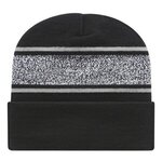 Embroidered In Stock Variegated Striped Knit Cap With Cuff - Silver/Black