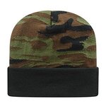 Embroidered Woodland Camo Knit Cap with Cuff - Woodland Camo-black