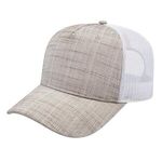 Five Panel Poly-Rayon with Mesh Back Cap - Sandstone-white