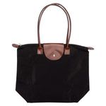 Folding Tote with Leather Flap Closure - Black