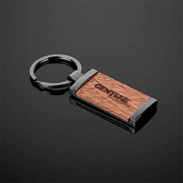 Main Product Image for Grafton Gunmetal & Wood Rectangular Key Chain