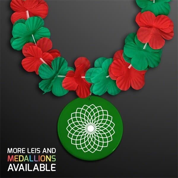 Main Product Image for Green & Red Flower Lei Necklace w/ Medallion (Non-Light Up)