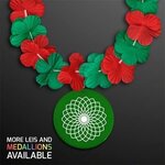 Green & Red Flower Lei Necklace w/ Medallion (Non-Light Up) -  