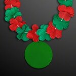 Green & Red Flower Lei Necklace w/ Medallion (Non-Light Up) -  