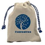 Handy Canvas Drawstring Tote - Natural With Royal Blue Stripe Strings