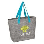 HEATHERED MESH TOTE BAG - Gray With Lt Blue