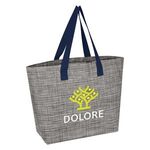 HEATHERED MESH TOTE BAG - Gray With Navy
