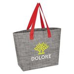 HEATHERED MESH TOTE BAG - Gray With Red