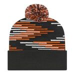 In Stock Bar Knit Cap with Cuff - Black-deep Orange-white