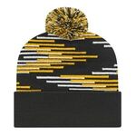 In Stock Bar Knit Cap with Cuff - Black-gold-white