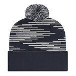In Stock Bar Knit Cap with Cuff - True Navy-heather-white