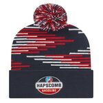 In Stock Bar Knit Cap with Cuff - True Navy-true Red-white