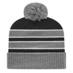 In Stock Double Stripe Knit Cap with Ribbed Cuff - Heather-black-white