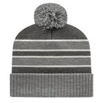 In Stock Double Stripe Knit Cap with Ribbed Cuff - Heather-dark Heather-white