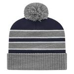 In Stock Double Stripe Knit Cap with Ribbed Cuff - Heather-navy-white