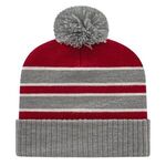 In Stock Double Stripe Knit Cap with Ribbed Cuff - Heather-red-white