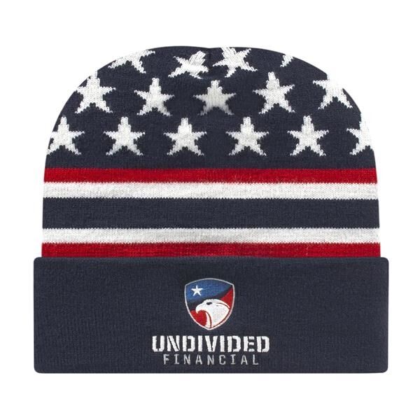 Main Product Image for In Stock Flag Knit Cap with Cuff Embroidered