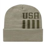 In Stock Patriotic Knit Cap with Cuff - Khaki/olive