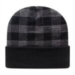 In Stock Plaid Knit Cap with Cuff - Dark Heather/black