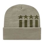 In Stock Stars and Stripes Knit Cap with Cuff - Khaki/olive