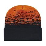 In Stock Static Pattern Knit Cap with Cuff - Black-deep Orange