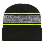 In Stock Variegated Striped Knit Cap with Cuff - Black/neon Yellow